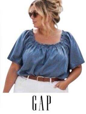 XXL GAP 100% Cotton Denim Flutter Sleeve Top, NWT